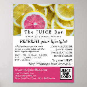 Citrus Grapefruit Slices, Juice Bar Advertising Poster