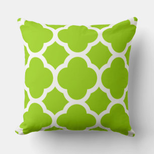 Citrus Green and White Large Quatrefoil Pattern Cushion
