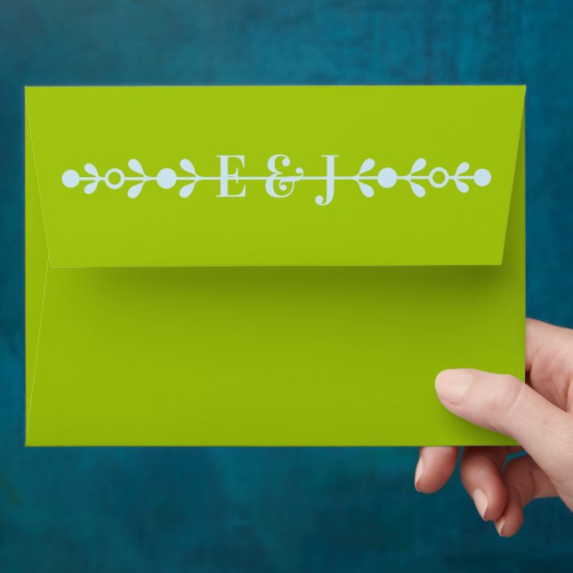 Citrus Green & Coastal Blue Wedding Envelope (Hand)