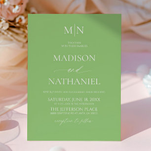 Citrus Green Elegant Minimalist Initial Wedding Invitation