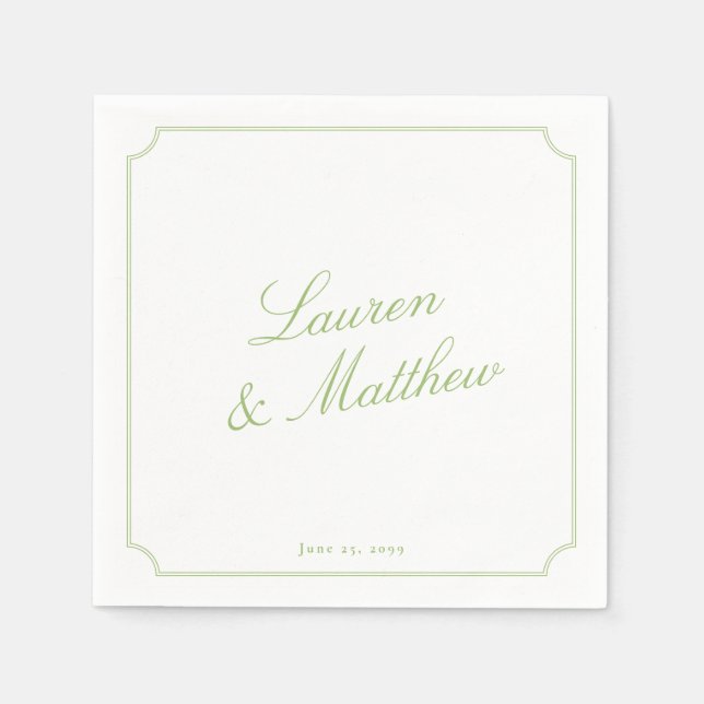 Citrus Green Elegant Script Wedding Napkins (Front)