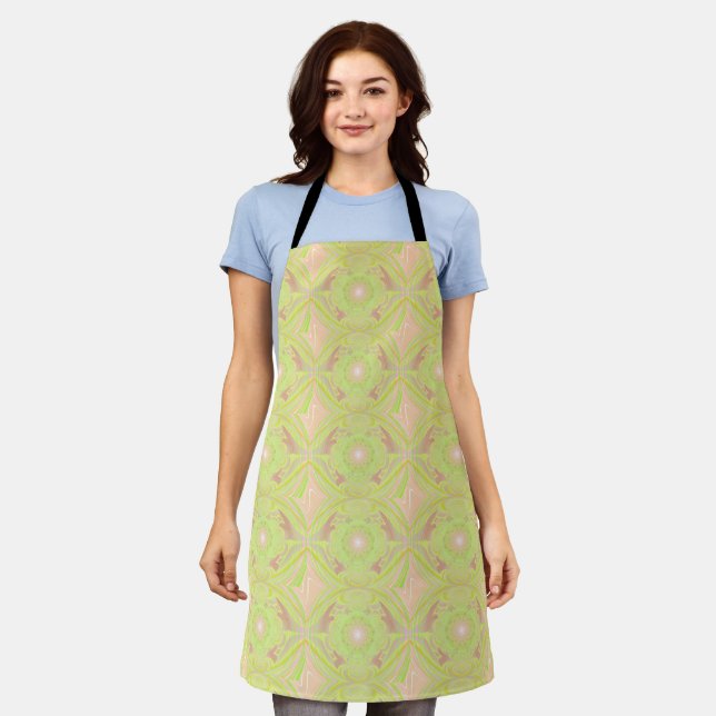 Citrus Green Fractal Art Pattern Apron (Worn)