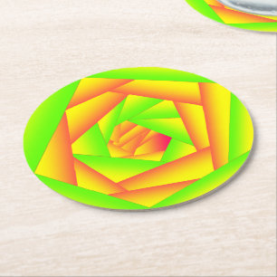 Citrus Green Orange Yellow Ombre Abstract Design  Round Paper Coaster