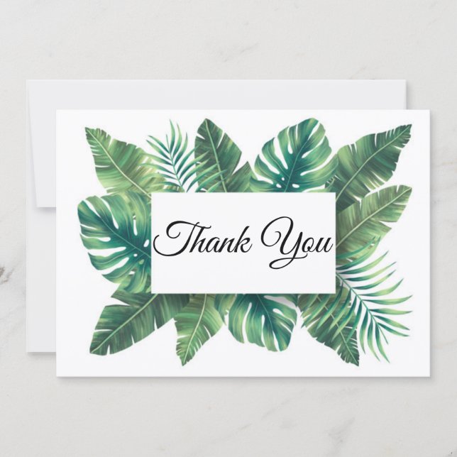 Citrus Green Palm Leaf Tropical Wedding Thank You Card (Front)