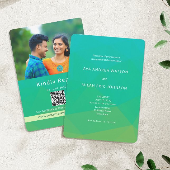 Citrus Green Photo Wedding Invitation with QR Code (Creator Uploaded)