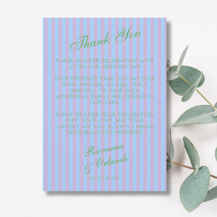 Citrus Green Retro Blue Pink Stripe Thank You Card