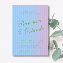 Citrus Green Retro Blue Pink Stripe Wedding