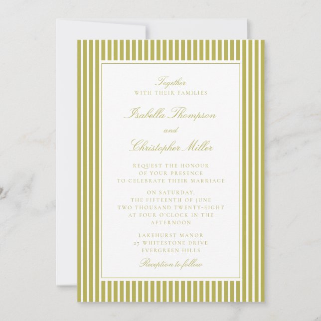 Citrus Green Stripe Classic Wedding Invitation (Front)