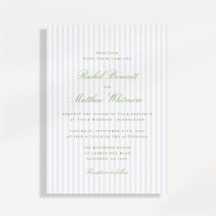 Citrus Green Stripe Elegant Wedding Invitation