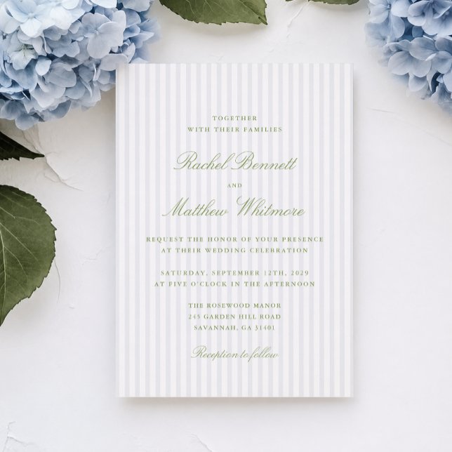Citrus Green Stripe Elegant Wedding Invitation (Creator Uploaded)