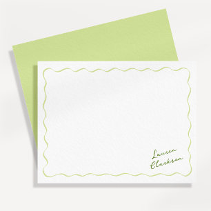 Citrus Green Wavy Border Minimalist Modern Note Ca Invitation