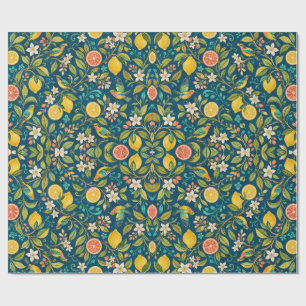 Citrus Grove Birds and Blossoms Wrapping Paper