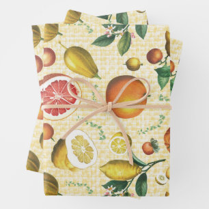 Citrus Grove & Mediterranean Orchard Pattern Wrapping Paper Sheet