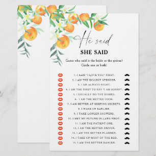 Citrus - He said she said bridal shower game