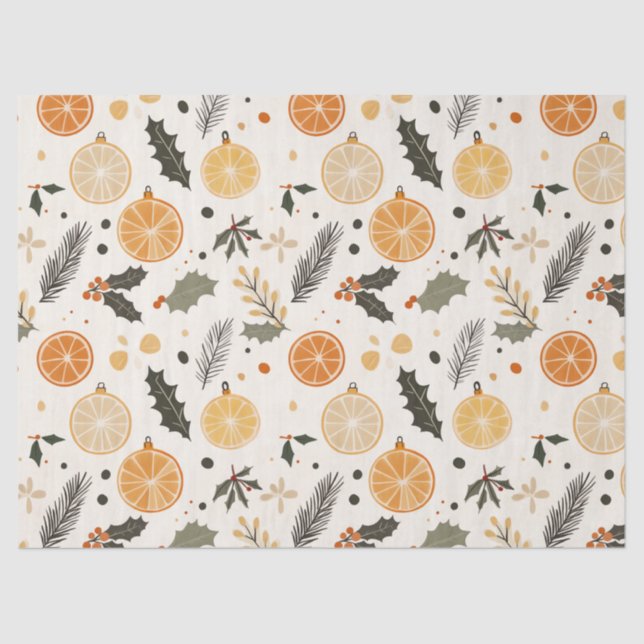 Citrus, Holly and Pine Needles Cosy Christmas Tissue Paper (Front)