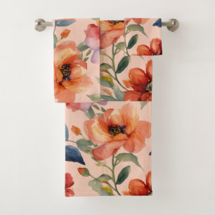 Citrus Kaleidoscope: Multicolor Orange Flowers Gre Bath Towel Set