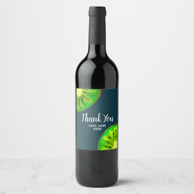 Citrus kiwi fruit slice modern thank you gift wine label (Front)