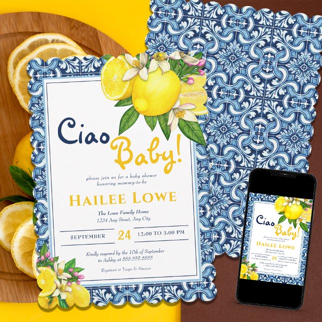 Citrus Lemon Amalfi Coast Ciao Baby Shower Invitation (Creator Uploaded)
