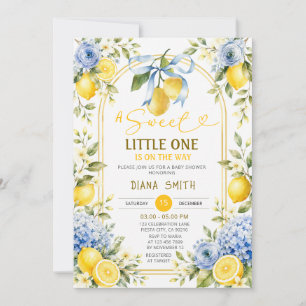 Citrus Lemon and Blue Floral Baby Shower Invite