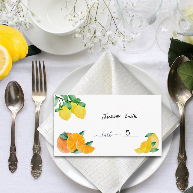 Citrus Lemon and Orange Wedding Table Place Card (Lemons and oranges citrus wedding budget place name cards)