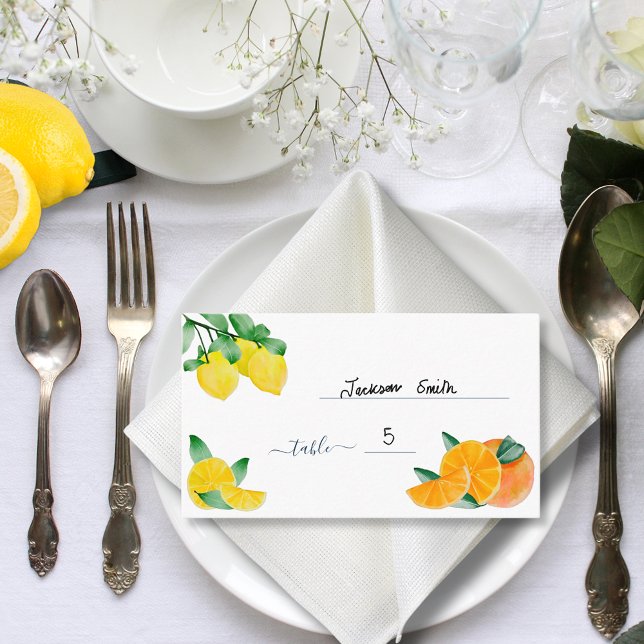 Citrus Lemon and Orange Wedding Table Place Card (Lemons and oranges citrus wedding budget place name cards)
