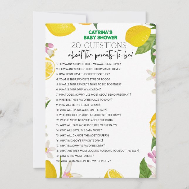 Citrus Lemon Baby Shower - Editable Name, 5x7 Invitation (Front)