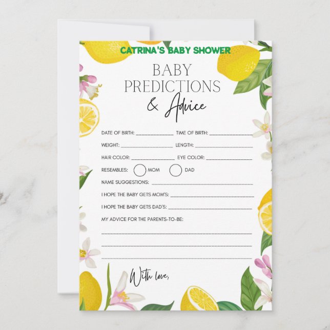Citrus Lemon Baby Shower - Editable Name, 5x7 Invitation (Front)