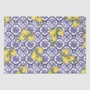 Citrus Lemon Blue Portuguese Tile Mediterranean Tissue Paper