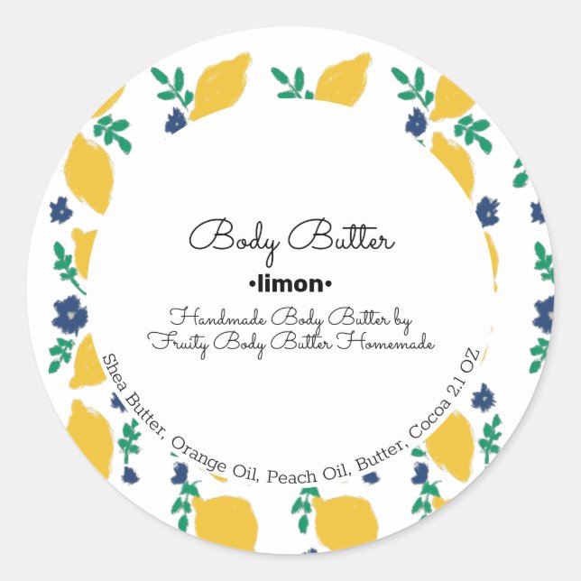 Citrus Lemon Body Butter Bath Soap Branding Classic Round Sticker (Front)