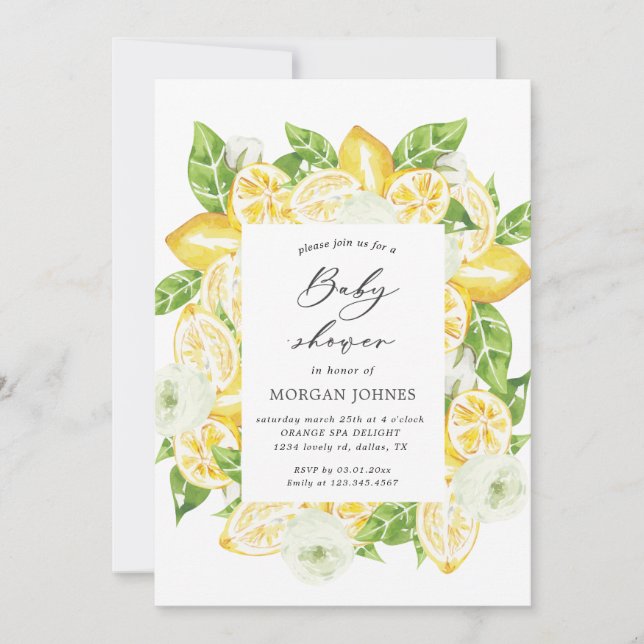 citrus lemon bouquet baby shower Invitation (Front)