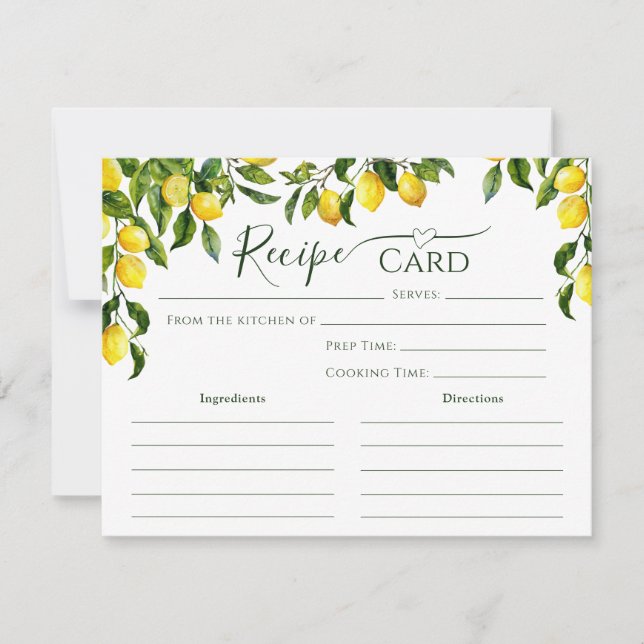 Citrus Lemon Bridal Shower Recipe Card (Front)