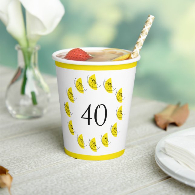 Citrus Lemon Circle Age 40 Paper Cups (Insitu)