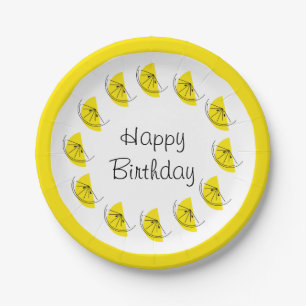 Citrus Lemon Circle Happy Birthday Paper Plate