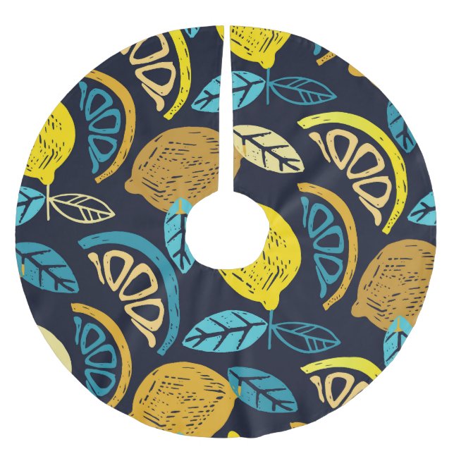 Citrus Lemon Doodle Pattern Background Brushed Polyester Tree Skirt (Front)