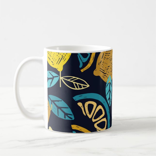 Citrus Lemon Doodle Pattern Background Coffee Mug (Left)