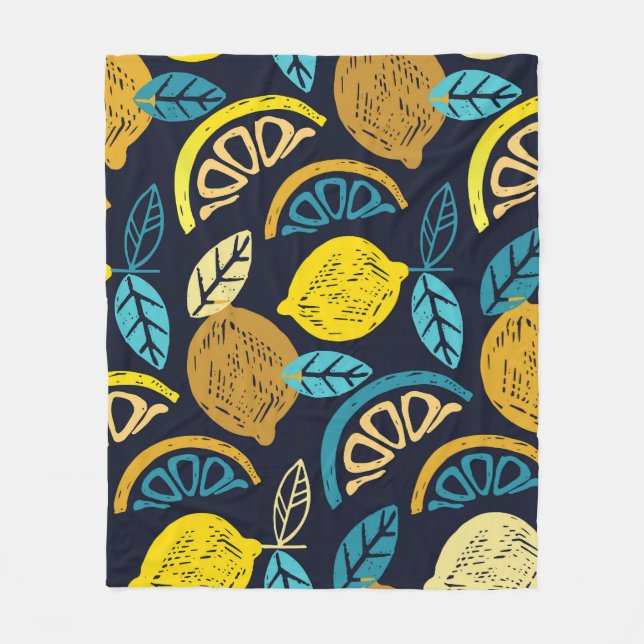 Citrus Lemon Doodle Pattern Background Fleece Blanket (Front)