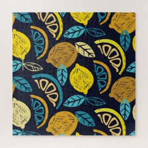 Citrus Lemon Doodle Pattern Background Jigsaw Puzzle