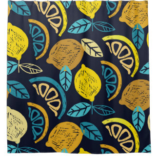 Citrus Lemon Doodle Pattern Background Shower Curtain