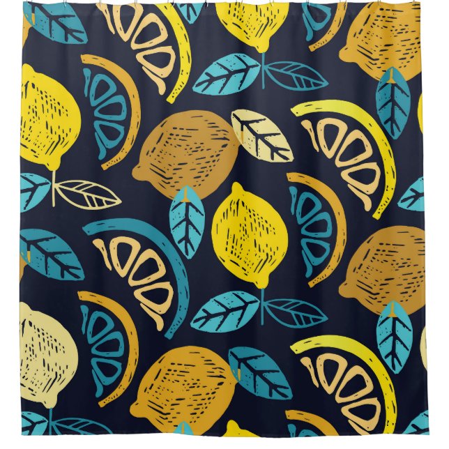 Citrus Lemon Doodle Pattern Background Shower Curtain (Front)