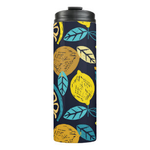 Citrus Lemon Doodle Pattern Background Thermal Tumbler