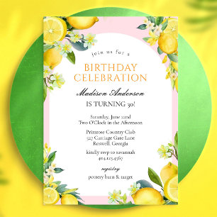 Citrus Lemon Floral Birthday Invitation