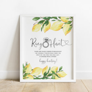 Citrus Lemon Floral Ring Hunt Bridal Shower Game Poster