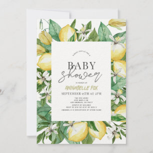 Citrus Lemon Floral Watercolor Baby Shower Invitation