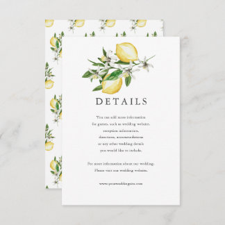 Citrus Lemon Floral Watercolor Details Card