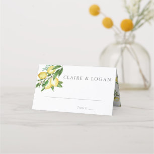 Citrus Lemon Floral Watercolor Place Card