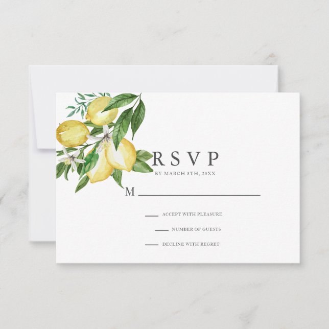 Citrus Lemon Floral Watercolor RSVP (Front)