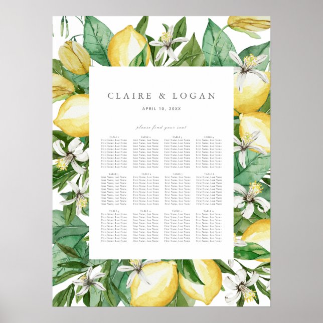 Citrus Lemon Floral Watercolor Seating Charts (Front)