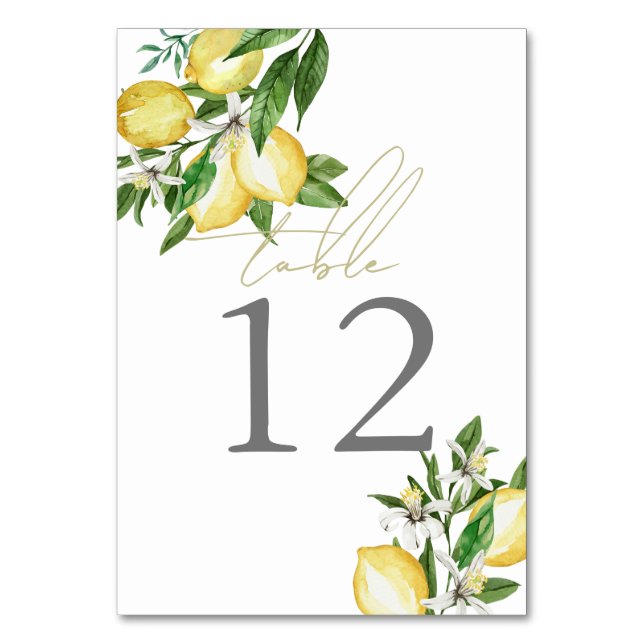 Citrus Lemon Floral Watercolor Table Number (Front)