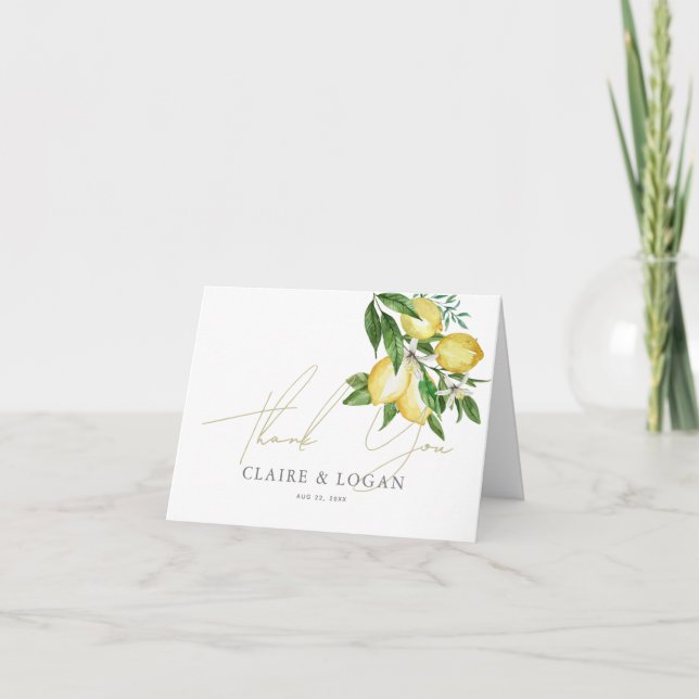 Citrus Lemon Floral Watercolor Thank You Card (Front)