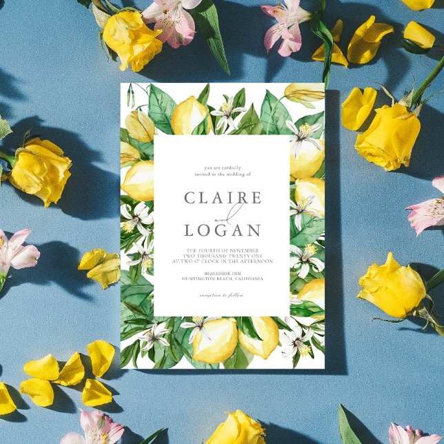 Citrus Lemon Floral Watercolor Wedding Invitation (Creator Uploaded)